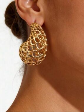 Anthropologie Openwork Sculptural Hoop Earrings — Gold